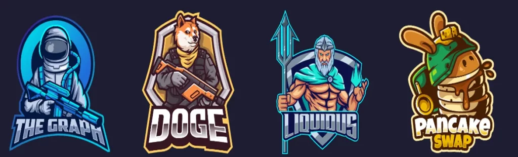 A set of four different logos for a video game